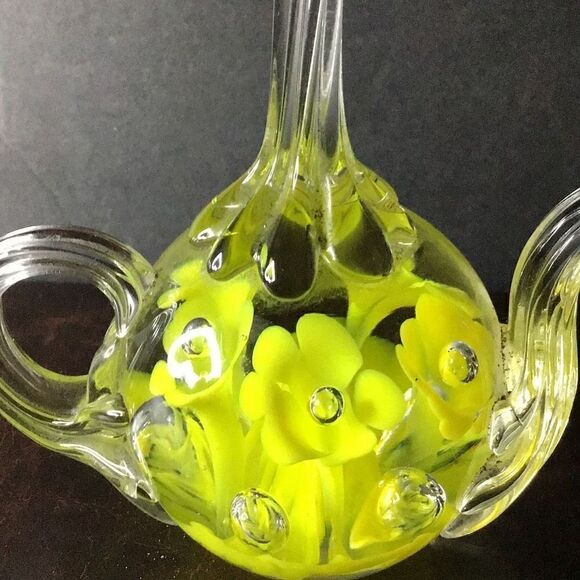 Paperweight Handblown controlled release, air, bubble, floral teapot - Picture 2 of 5